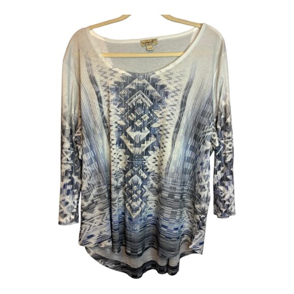 One World Blouse Women's Size 3X Aztec Embellished Blue - Picture 1 of 4